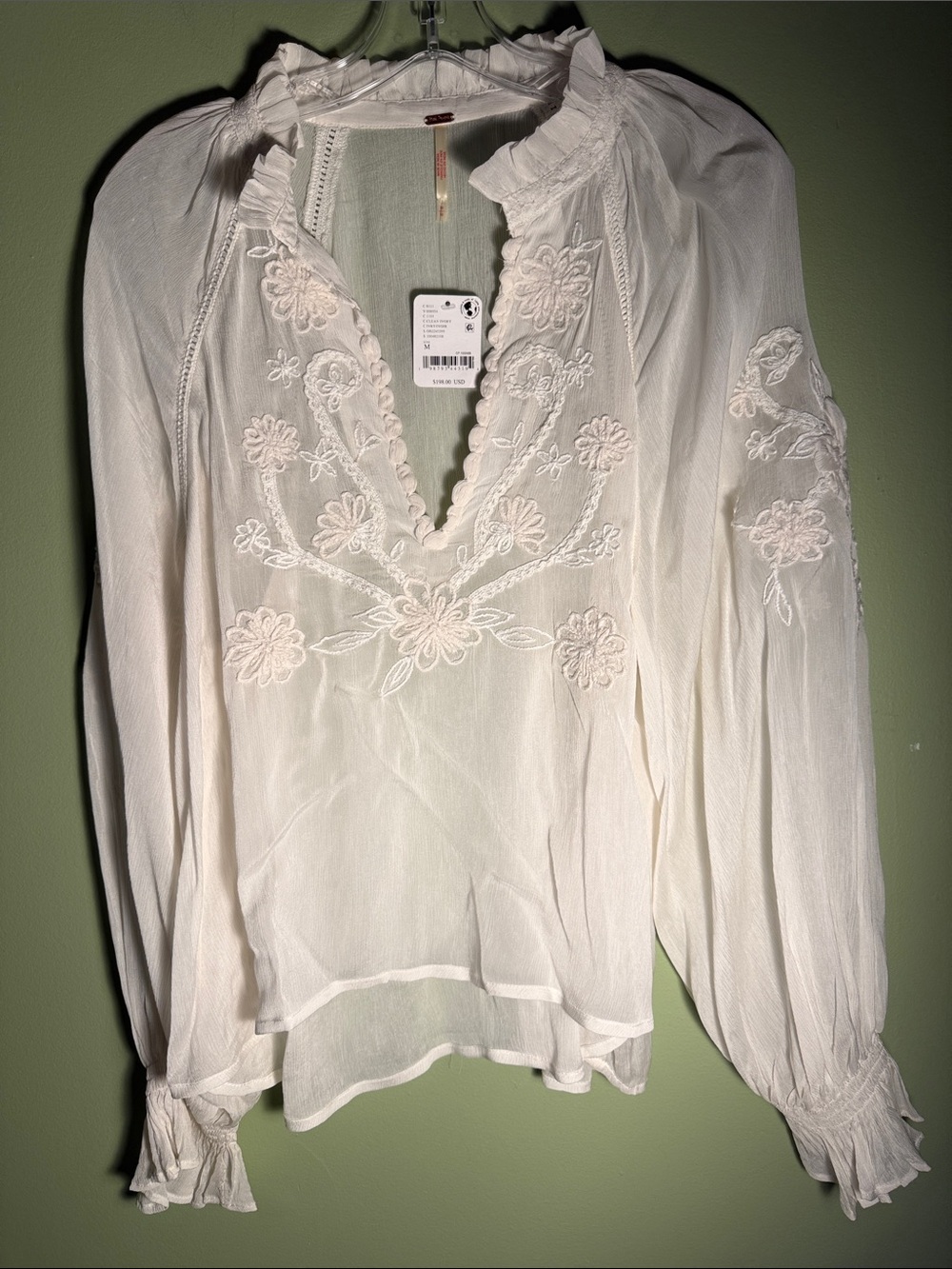 Free People Bali Dragon Lily Embroidered Peasant Blouse M NWT - Picture 6 of 12